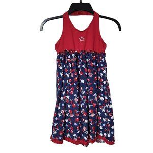 Faded Glory Girls Red Blue Cherry Halter Neck Backless Dress Ruffled Size 7